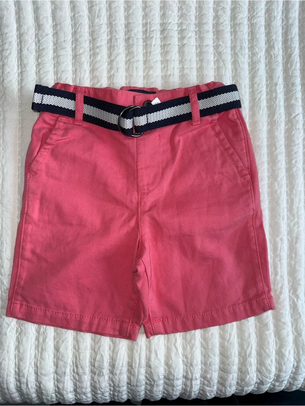 The Children's Place Pink Chino Shorts with Navy & White Striped Belt